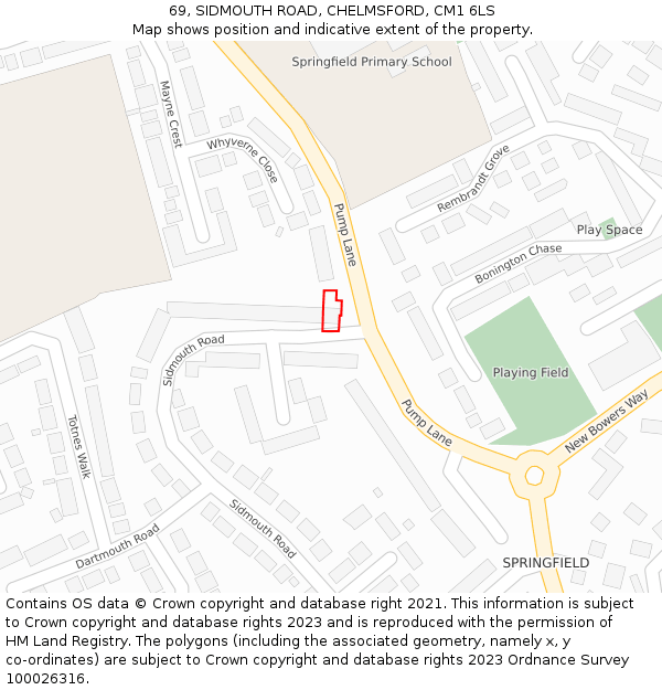 69, SIDMOUTH ROAD, CHELMSFORD, CM1 6LS: Location map and indicative extent of plot