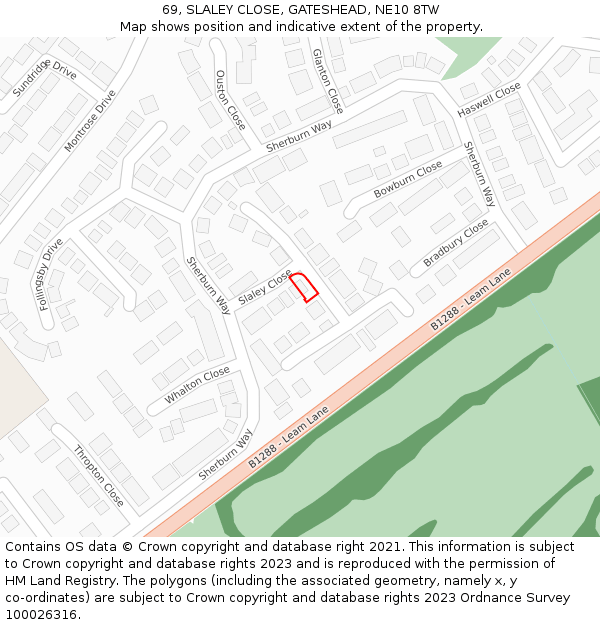69, SLALEY CLOSE, GATESHEAD, NE10 8TW: Location map and indicative extent of plot