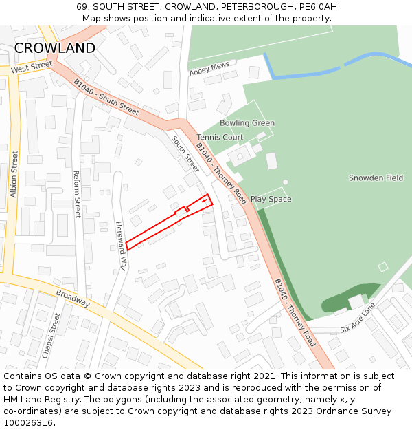 69, SOUTH STREET, CROWLAND, PETERBOROUGH, PE6 0AH: Location map and indicative extent of plot