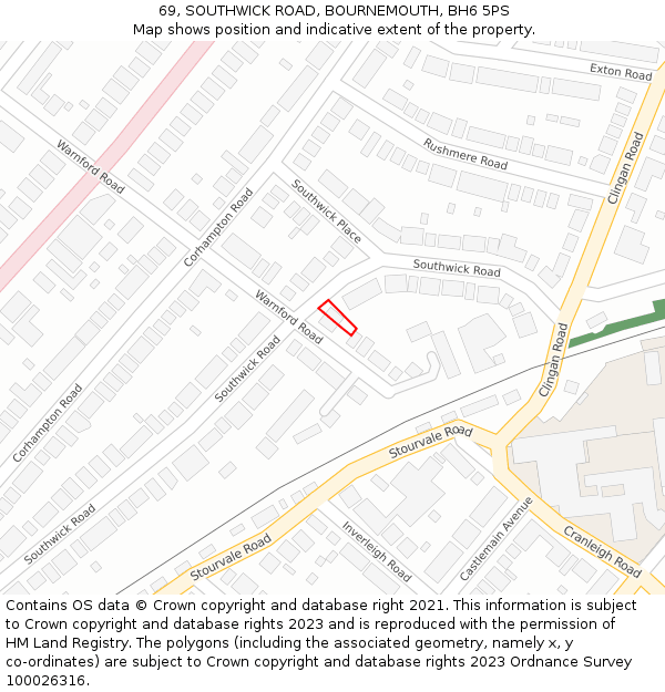 69, SOUTHWICK ROAD, BOURNEMOUTH, BH6 5PS: Location map and indicative extent of plot