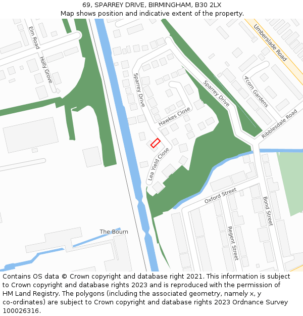 69, SPARREY DRIVE, BIRMINGHAM, B30 2LX: Location map and indicative extent of plot