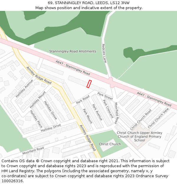 69, STANNINGLEY ROAD, LEEDS, LS12 3NW: Location map and indicative extent of plot