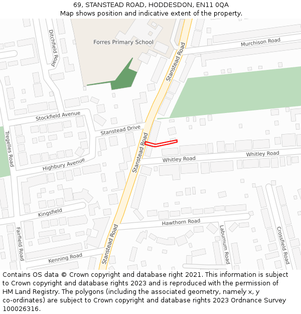 69, STANSTEAD ROAD, HODDESDON, EN11 0QA: Location map and indicative extent of plot