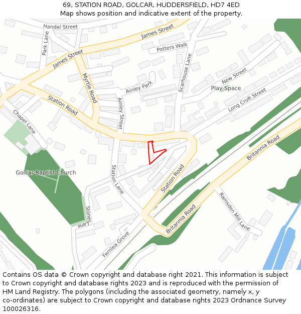 69, STATION ROAD, GOLCAR, HUDDERSFIELD, HD7 4ED: Location map and indicative extent of plot