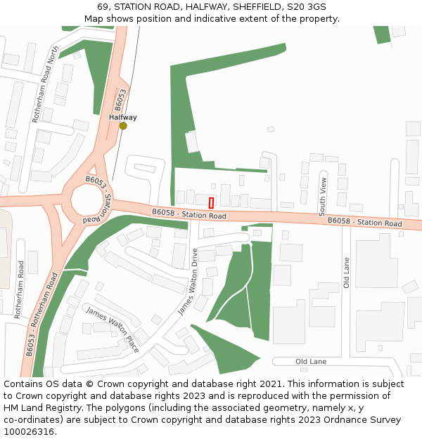 69, STATION ROAD, HALFWAY, SHEFFIELD, S20 3GS: Location map and indicative extent of plot