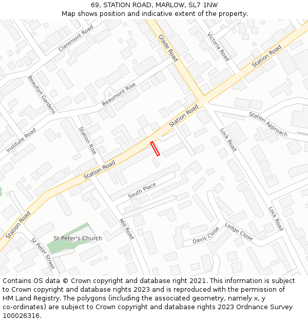 69, STATION ROAD, MARLOW, SL7 1NW: Location map and indicative extent of plot