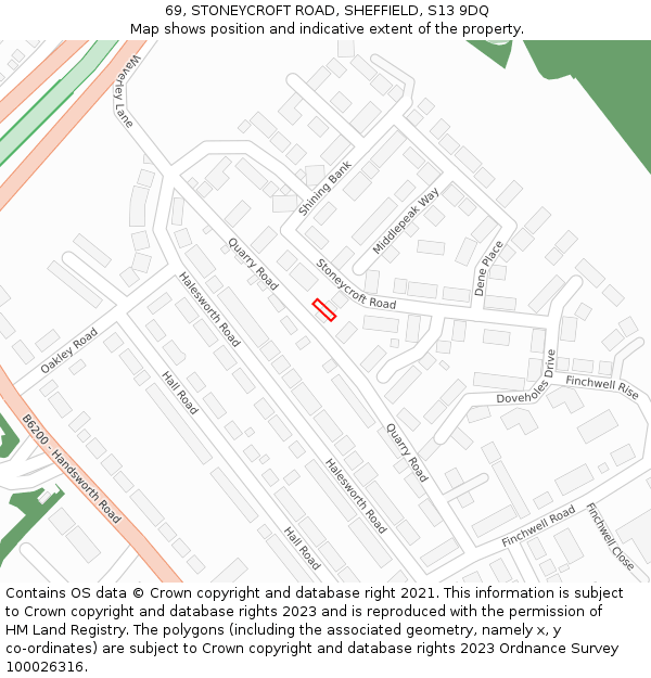 69, STONEYCROFT ROAD, SHEFFIELD, S13 9DQ: Location map and indicative extent of plot