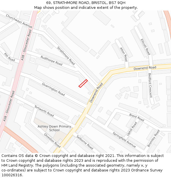69, STRATHMORE ROAD, BRISTOL, BS7 9QH: Location map and indicative extent of plot
