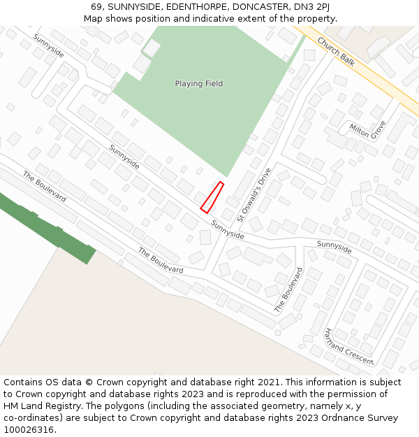 69, SUNNYSIDE, EDENTHORPE, DONCASTER, DN3 2PJ: Location map and indicative extent of plot