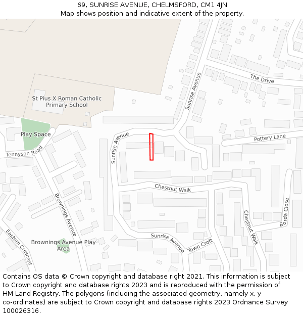 69, SUNRISE AVENUE, CHELMSFORD, CM1 4JN: Location map and indicative extent of plot
