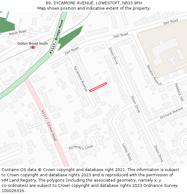 69, SYCAMORE AVENUE, LOWESTOFT, NR33 9PH: Location map and indicative extent of plot