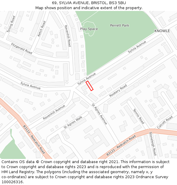 69, SYLVIA AVENUE, BRISTOL, BS3 5BU: Location map and indicative extent of plot