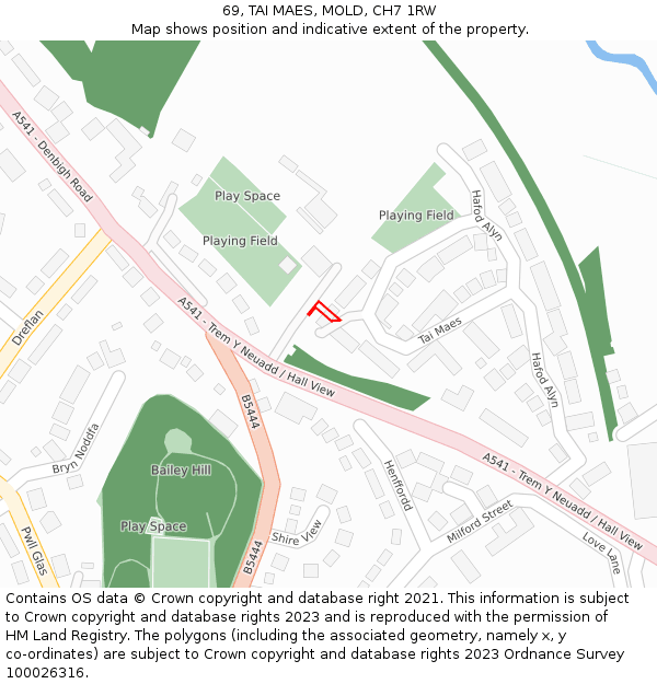 69, TAI MAES, MOLD, CH7 1RW: Location map and indicative extent of plot