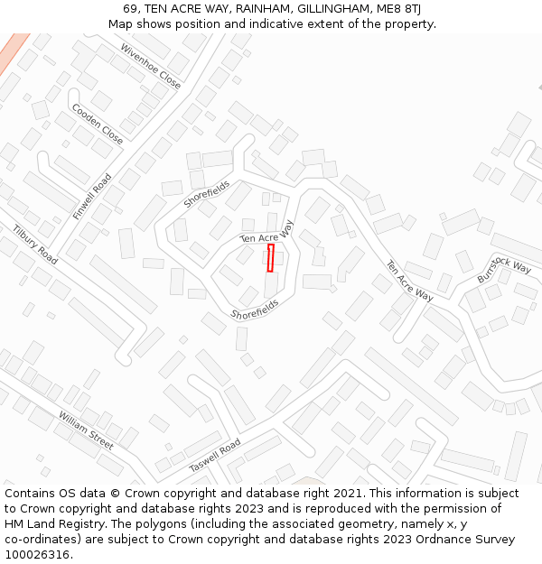 69, TEN ACRE WAY, RAINHAM, GILLINGHAM, ME8 8TJ: Location map and indicative extent of plot