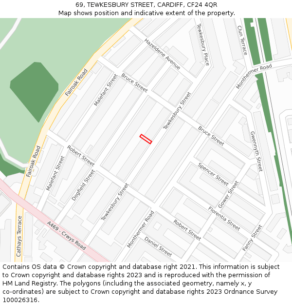 69, TEWKESBURY STREET, CARDIFF, CF24 4QR: Location map and indicative extent of plot