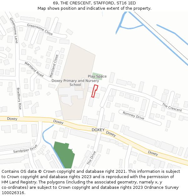 69, THE CRESCENT, STAFFORD, ST16 1ED: Location map and indicative extent of plot