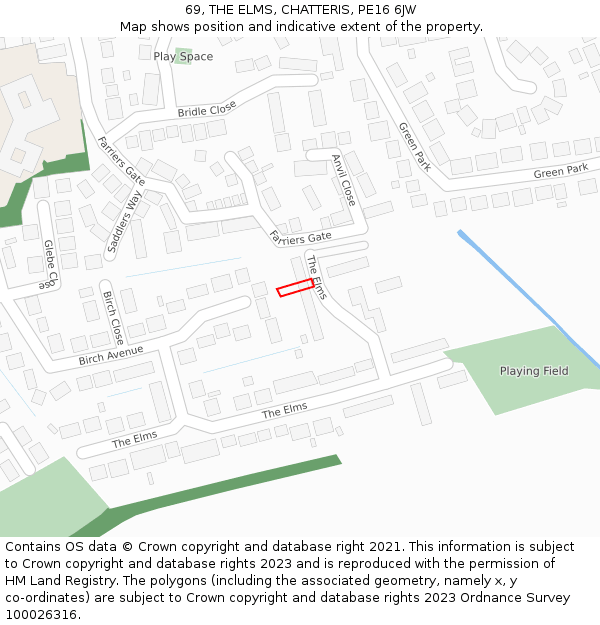 69, THE ELMS, CHATTERIS, PE16 6JW: Location map and indicative extent of plot