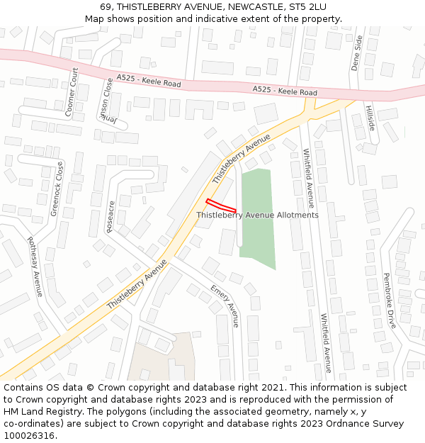 69, THISTLEBERRY AVENUE, NEWCASTLE, ST5 2LU: Location map and indicative extent of plot