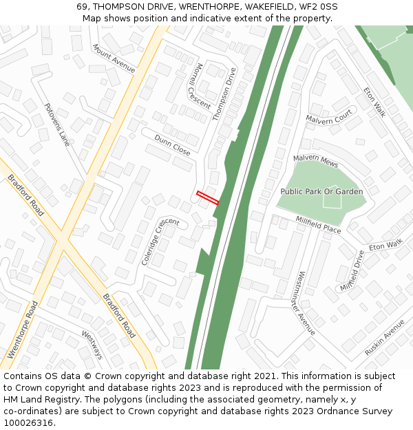 69, THOMPSON DRIVE, WRENTHORPE, WAKEFIELD, WF2 0SS: Location map and indicative extent of plot