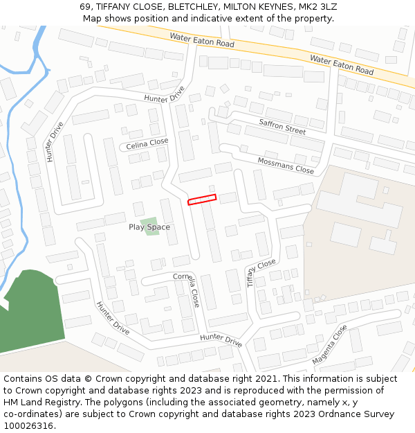 69, TIFFANY CLOSE, BLETCHLEY, MILTON KEYNES, MK2 3LZ: Location map and indicative extent of plot
