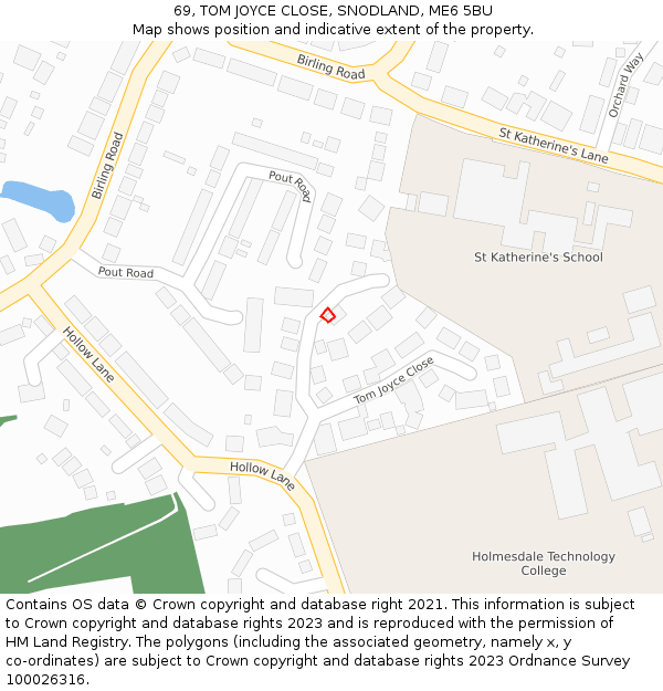 69, TOM JOYCE CLOSE, SNODLAND, ME6 5BU: Location map and indicative extent of plot