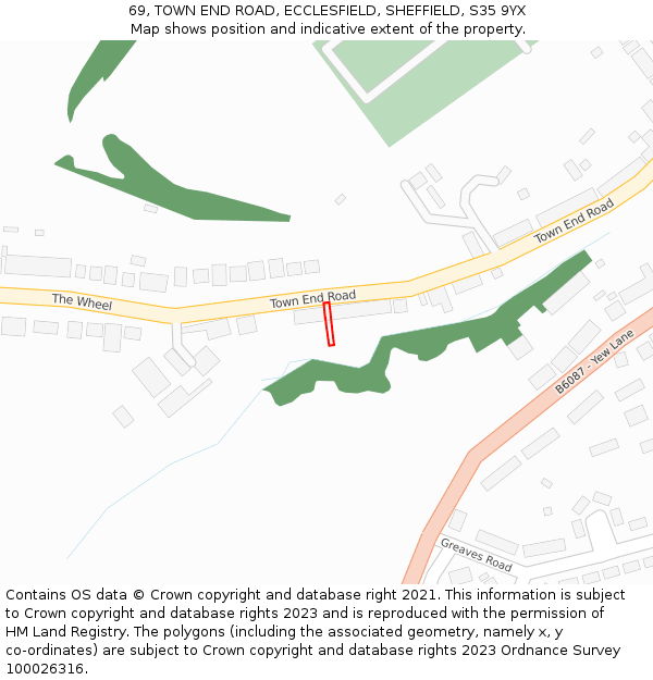 69, TOWN END ROAD, ECCLESFIELD, SHEFFIELD, S35 9YX: Location map and indicative extent of plot