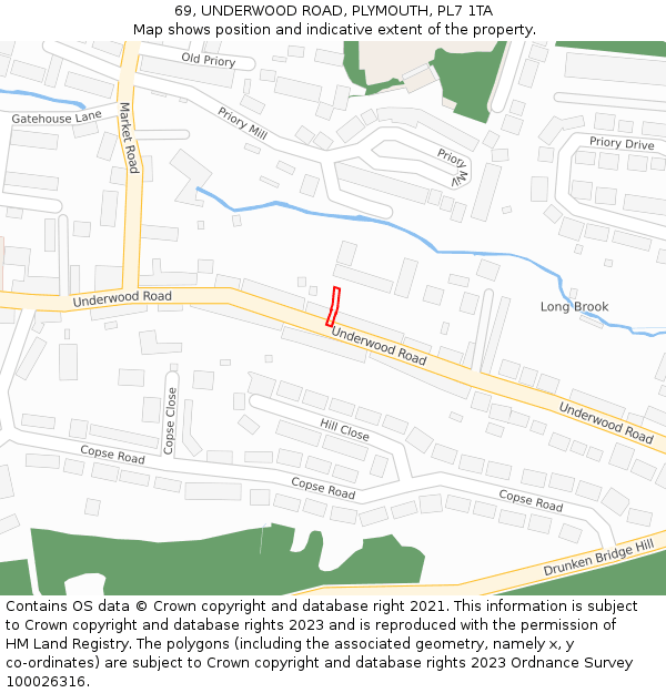 69, UNDERWOOD ROAD, PLYMOUTH, PL7 1TA: Location map and indicative extent of plot