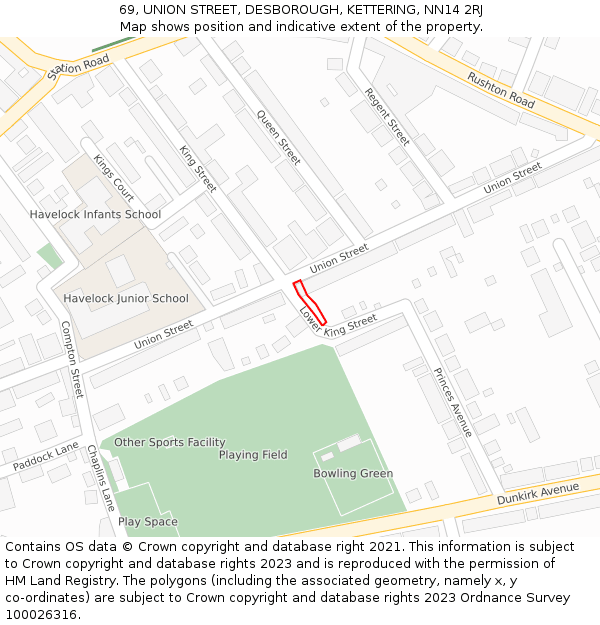 69, UNION STREET, DESBOROUGH, KETTERING, NN14 2RJ: Location map and indicative extent of plot