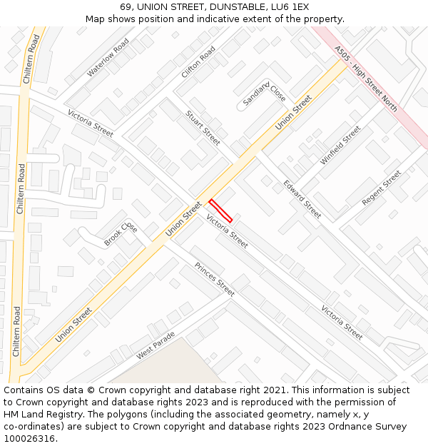 69, UNION STREET, DUNSTABLE, LU6 1EX: Location map and indicative extent of plot