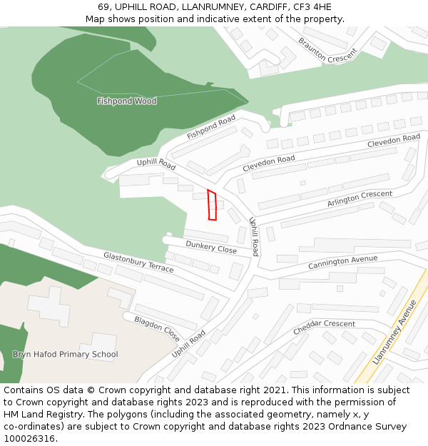 69, UPHILL ROAD, LLANRUMNEY, CARDIFF, CF3 4HE: Location map and indicative extent of plot