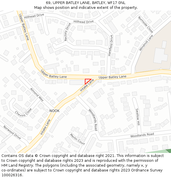 69, UPPER BATLEY LANE, BATLEY, WF17 0NL: Location map and indicative extent of plot