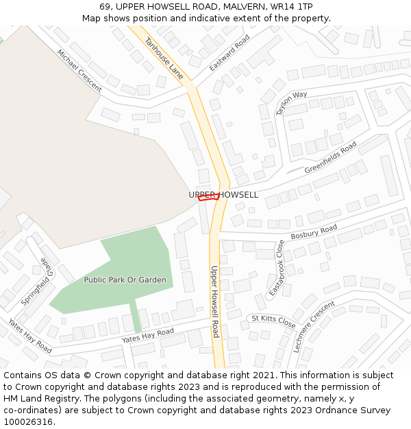 69, UPPER HOWSELL ROAD, MALVERN, WR14 1TP: Location map and indicative extent of plot