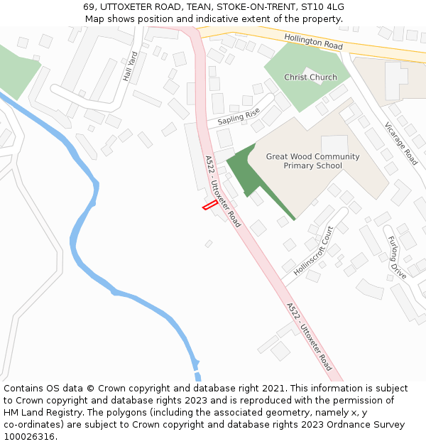 69, UTTOXETER ROAD, TEAN, STOKE-ON-TRENT, ST10 4LG: Location map and indicative extent of plot