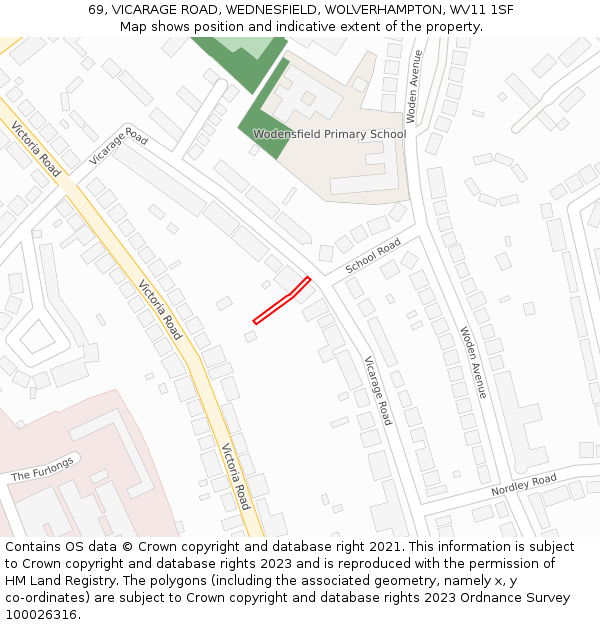 69, VICARAGE ROAD, WEDNESFIELD, WOLVERHAMPTON, WV11 1SF: Location map and indicative extent of plot
