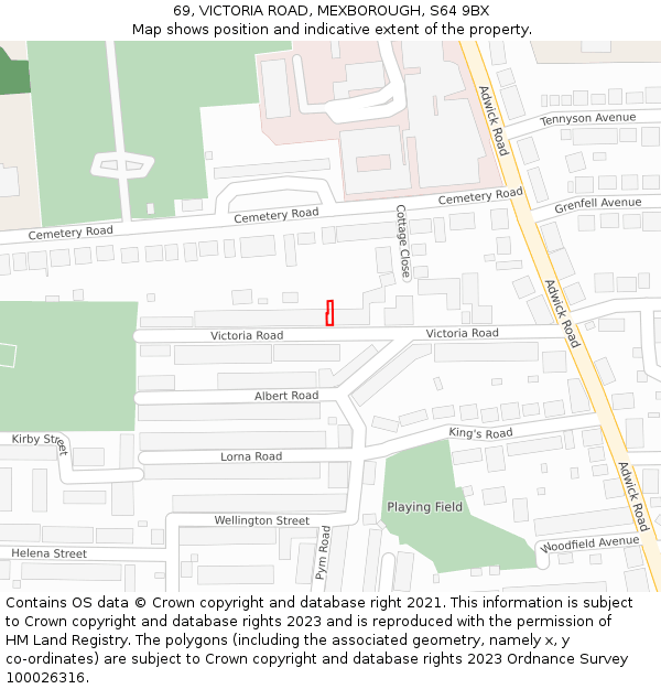 69, VICTORIA ROAD, MEXBOROUGH, S64 9BX: Location map and indicative extent of plot