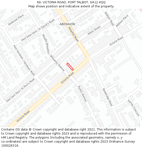 69, VICTORIA ROAD, PORT TALBOT, SA12 6QQ: Location map and indicative extent of plot