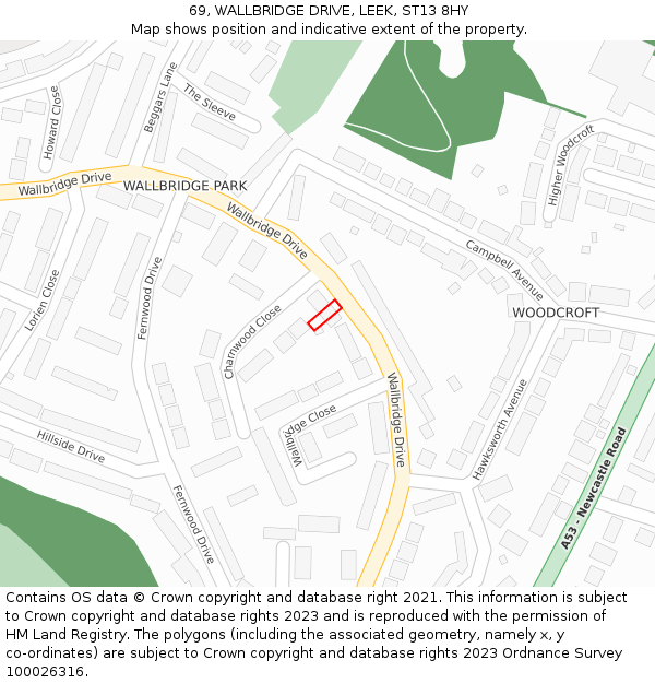 69, WALLBRIDGE DRIVE, LEEK, ST13 8HY: Location map and indicative extent of plot