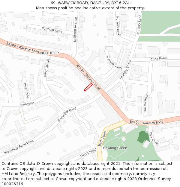 69, WARWICK ROAD, BANBURY, OX16 2AL: Location map and indicative extent of plot