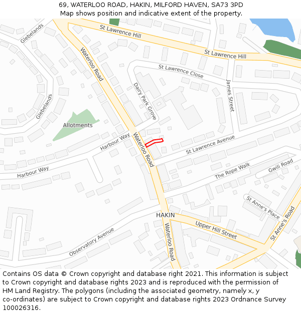 69, WATERLOO ROAD, HAKIN, MILFORD HAVEN, SA73 3PD: Location map and indicative extent of plot