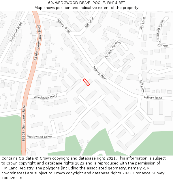 69, WEDGWOOD DRIVE, POOLE, BH14 8ET: Location map and indicative extent of plot