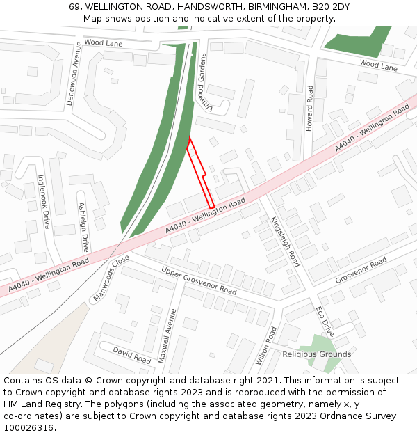 69, WELLINGTON ROAD, HANDSWORTH, BIRMINGHAM, B20 2DY: Location map and indicative extent of plot