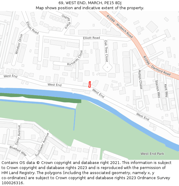 69, WEST END, MARCH, PE15 8DJ: Location map and indicative extent of plot