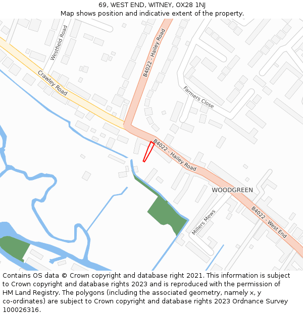 69, WEST END, WITNEY, OX28 1NJ: Location map and indicative extent of plot