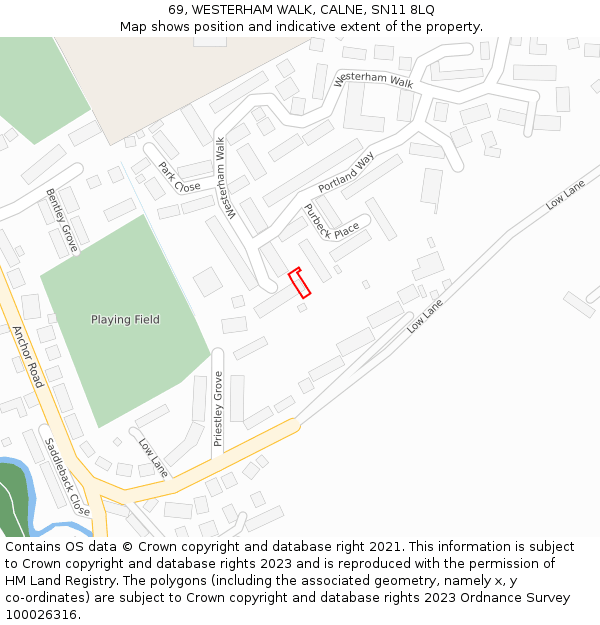 69, WESTERHAM WALK, CALNE, SN11 8LQ: Location map and indicative extent of plot