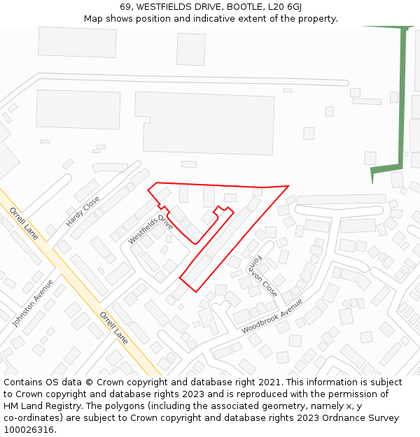 69, WESTFIELDS DRIVE, BOOTLE, L20 6GJ: Location map and indicative extent of plot