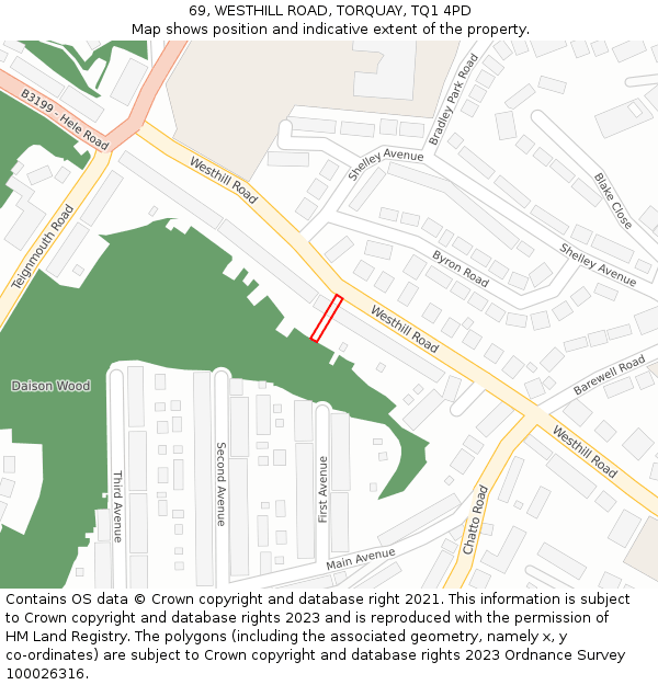 69, WESTHILL ROAD, TORQUAY, TQ1 4PD: Location map and indicative extent of plot