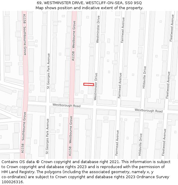 69, WESTMINSTER DRIVE, WESTCLIFF-ON-SEA, SS0 9SQ: Location map and indicative extent of plot