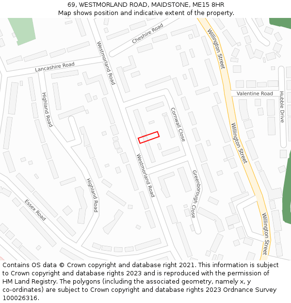 69, WESTMORLAND ROAD, MAIDSTONE, ME15 8HR: Location map and indicative extent of plot