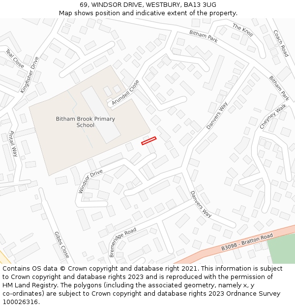 69, WINDSOR DRIVE, WESTBURY, BA13 3UG: Location map and indicative extent of plot