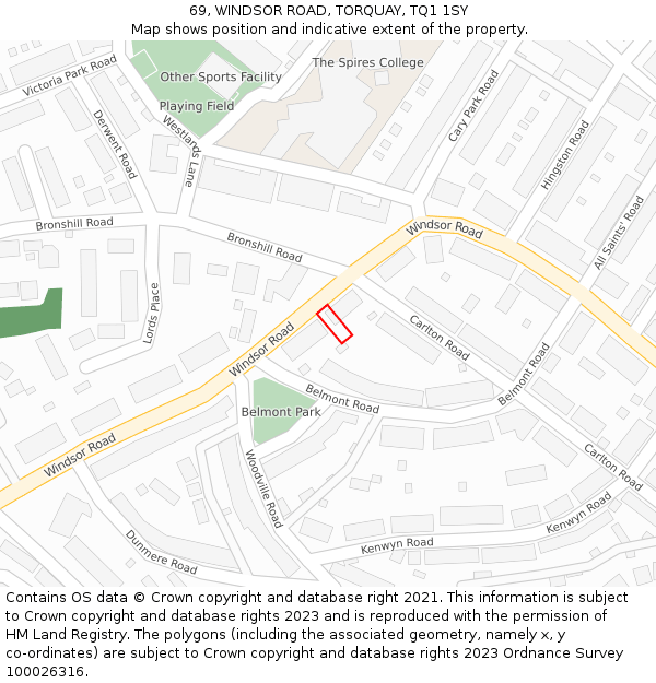 69, WINDSOR ROAD, TORQUAY, TQ1 1SY: Location map and indicative extent of plot